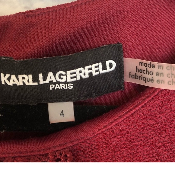 Karl Lagerfeld Wine Red Eyelet Detailed Lined Sheath Dress - Picture 9 of 13